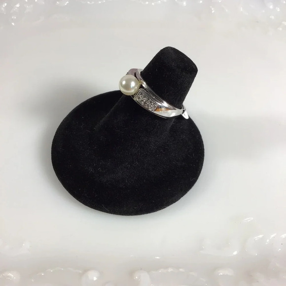 Pearl and Pave Cubic Zirconia Silver Fashion Adjustable Ring - Picture 4 of 4